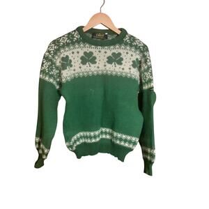 Blarney Castle Womens Green 100% Wool Vintage 70's Shamrock Sweater Size Large